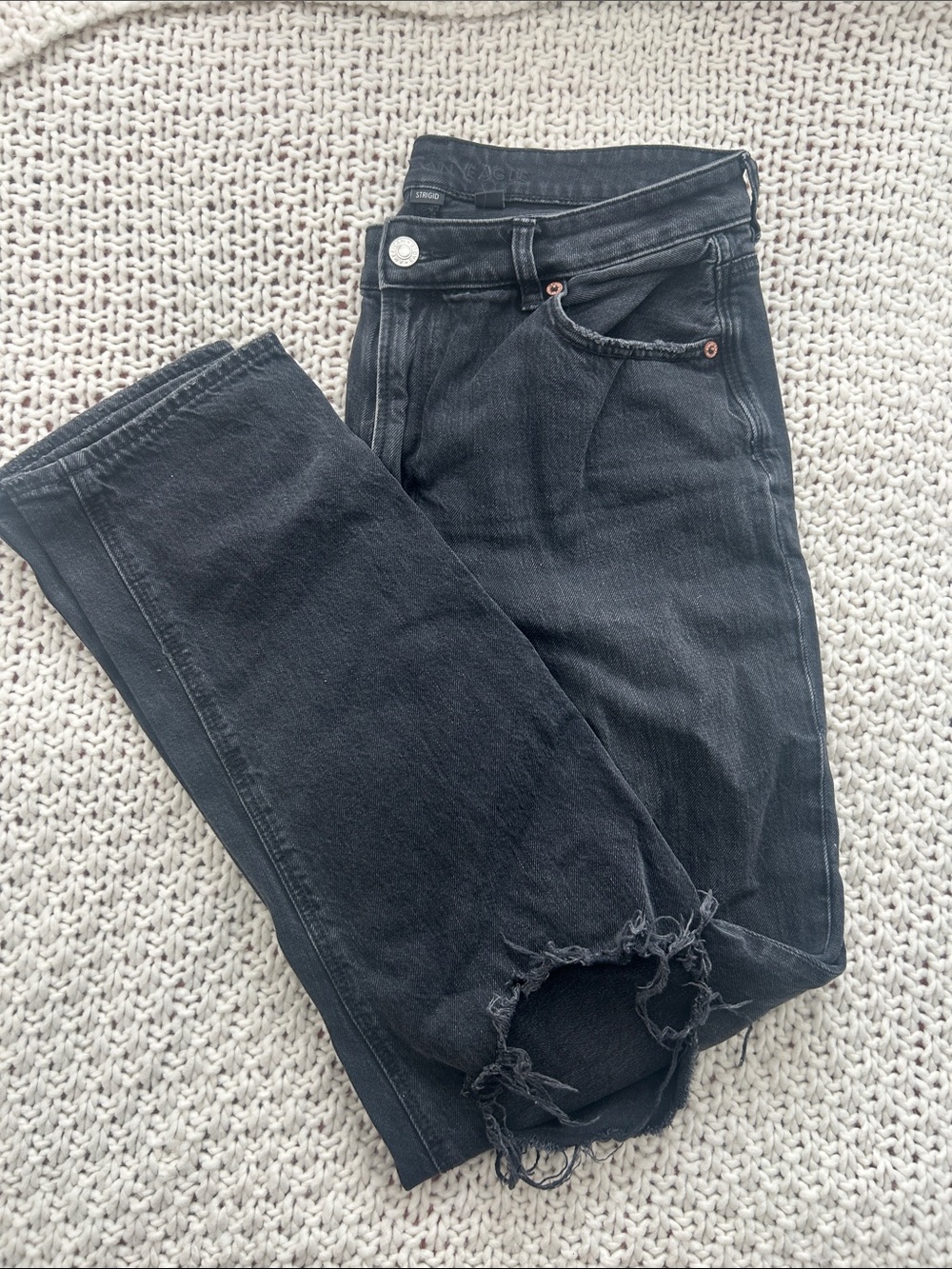 American Eagle Outfitters Black Straight Leg Distressed Jeans